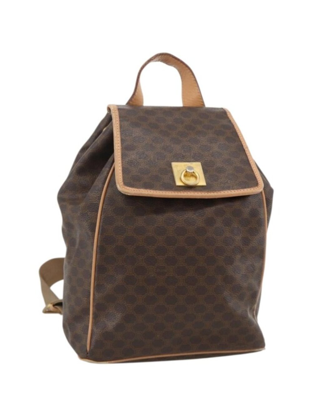 CELINE Macadam Canvas Backpack PVC Leather Brown Gold